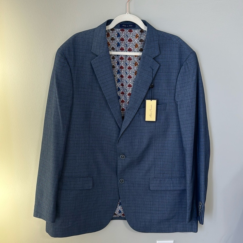 NWT Alan Flusser Men's Denim Blue Striped Two Button Blazer / Size XXL